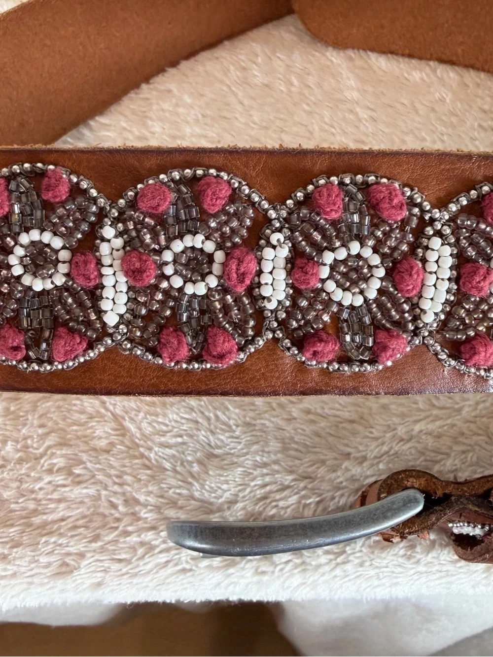 Brown Leather Beaded Belt - Women's Accessory Length 38”